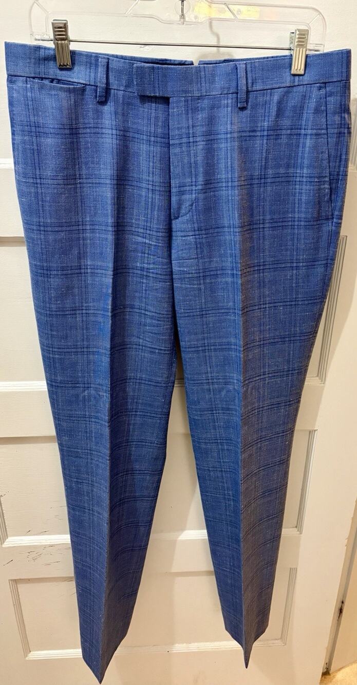 E2 Banana Republic X Zignone Mns Blue Wool/Silk/Linen PLD Dress Pants SZ 31 X 34